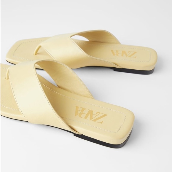 ZARA - BNWT Wide Strap Leather Flat Slide Sandals Size US 9 - Picture 4 of 5